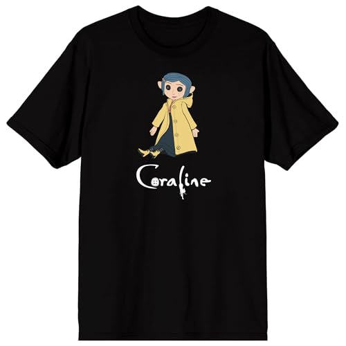 Coraline Doll Logo Adult Black Crew Neck Short Sleeve T-shirt
