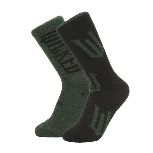 Wicked Logo on Green and Black Womens Chenille Cozy Crew Socks