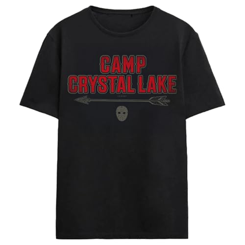 Friday The 13th Camp Crystal Lake Mask & Arrow Adult Black Crew Neck Short Sleeve T-shirt