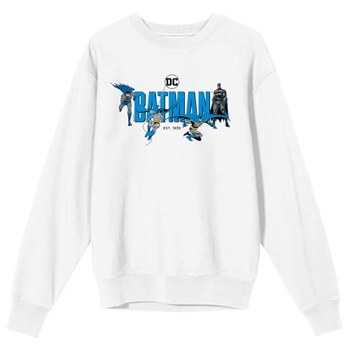 Batman 90th Anniversary Retro Graphics Crew Neck Long Sleeve Adult White Sweatshirt
