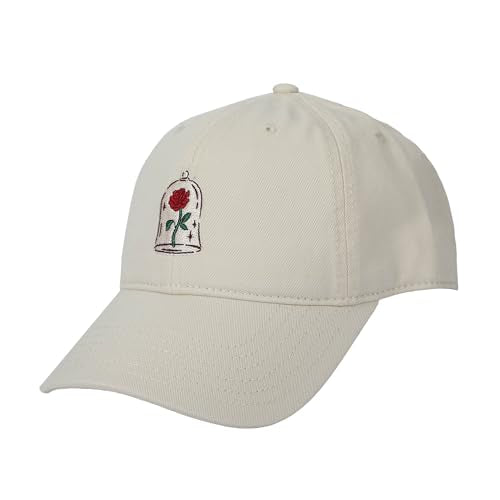Beauty & The Beast Red Rose White Washed Cotton Twill Dad Cap