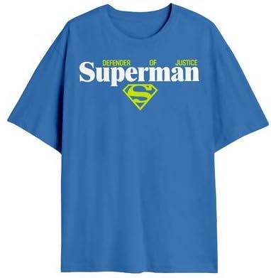 Superman Defender of Justin with Neon Color Highlights on Men's Blue Short Sleeve Tee