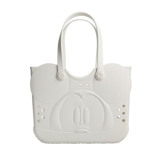 Disney Mickey Mouse EVA Gummy Tote Bag - Waterproof Rubber Beach Bag, Cream Mickey Design, Large 16.5" Carry-All for Pool, Travel & Everyday Use
