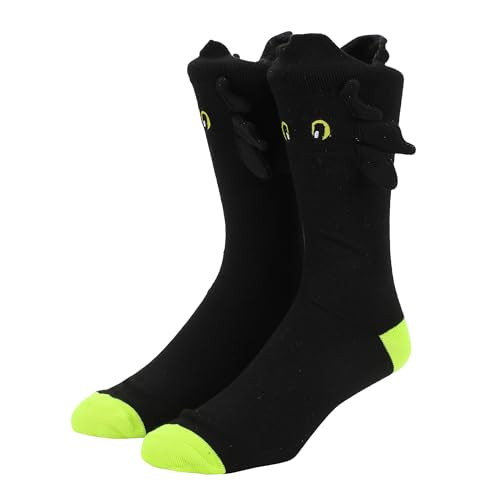 How To Train Your Dragon Toothless Plush Character Heads Adult Black Casual Crew Socks -OSFA