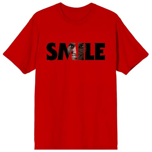 Smile Text With Hidden Face Crew Neck Short Sleeve Adult Red T-shirt