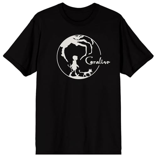 Coraline Character Silhouette Adult Black Crew Neck Short Sleeve T-shirt