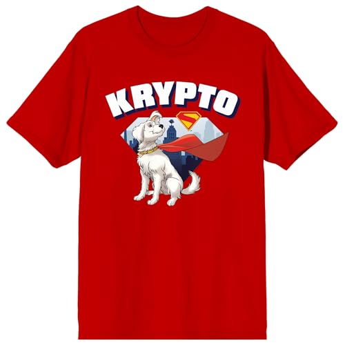 Superman 2025 Krypto Skyline Pose Adult Red Crew Neck Short Sleeve T-shirt