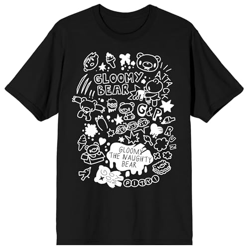 Gloomy Bear Black and White Icon Adult Black Crew Neck Short Sleeve T-Shirt