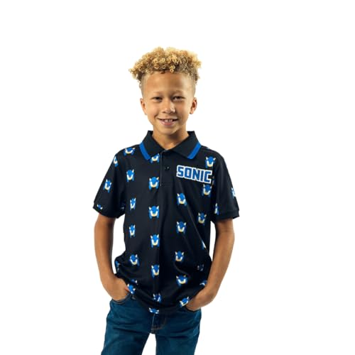 Sonic The Hedgehog Pixel Sonic Heads Short Sleeve Boy's Navy Polo Shirt