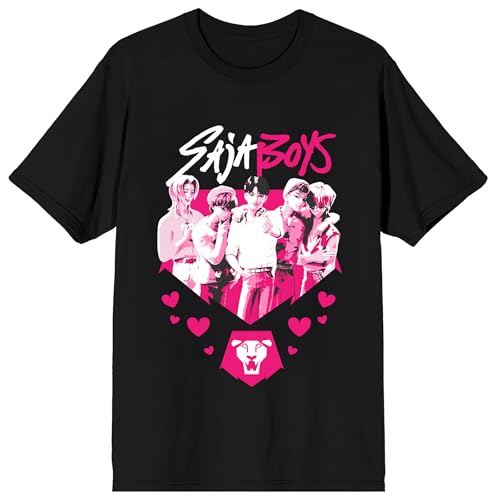 KPop Demon Hunters Saja Boys Pink and White on Black Short Sleeve Adult T Shirt