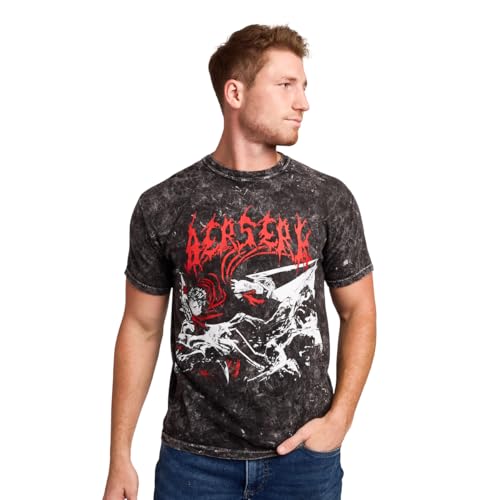 Berserk Guts & Monster Manga Art Men's Black Mineral Wash Crew Neck Short Sleeve T-shirt