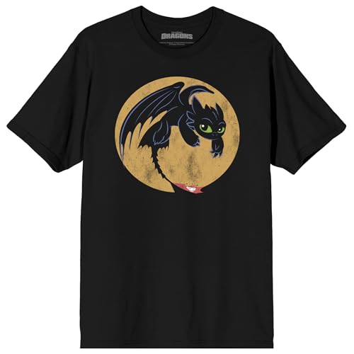 How to Train Your Dragon Franchise Toothless Kawaii Circle on Black Adult Crew Neck Short Sleeve T-shirt