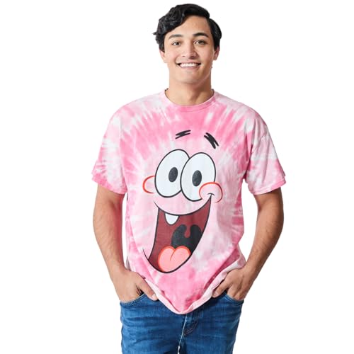 Spongebob Squarepants Big Face Patrick Men's Pink Spiral Wash Crew Neck Short Sleeve T-shirt