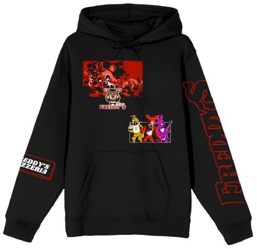 Five Nights At Freddy's Character Art Men's Black Long Sleeve Hooded Sweatshirt