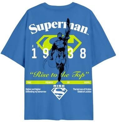 Superman Defender of Justin with Neon Color Highlights on Men's Blue Short Sleeve Tee