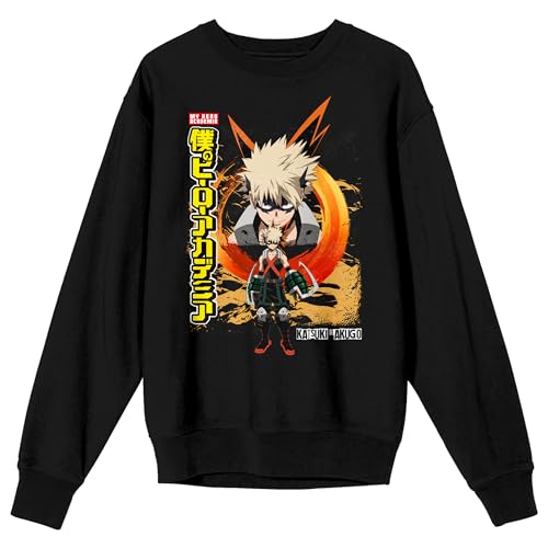 My Hero Academia Bakugo Kanji Title Logo Crew Neck Long Sleeve Black Adult Sweatshirt
