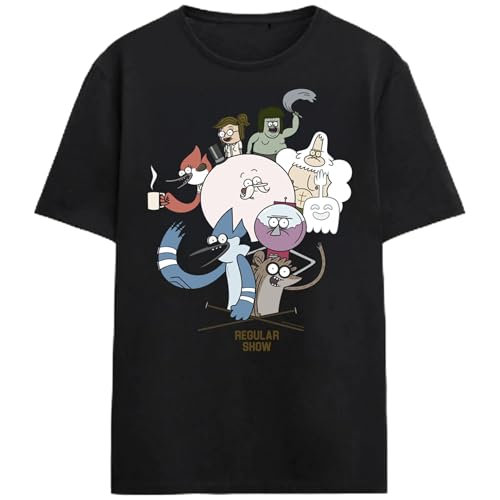 Regular Show The Gangs All Here on Black Adult Crew Neck Short Sleeve T-shirt