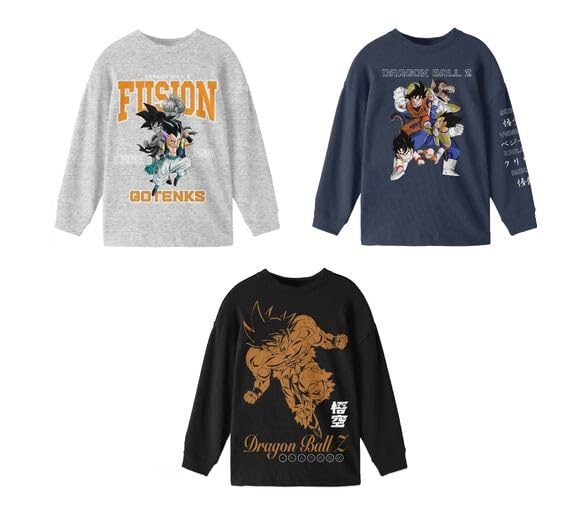 Dragon Ball Z Character Art Boy's 3-Pack Crew Neck Long Sleeve Shirts