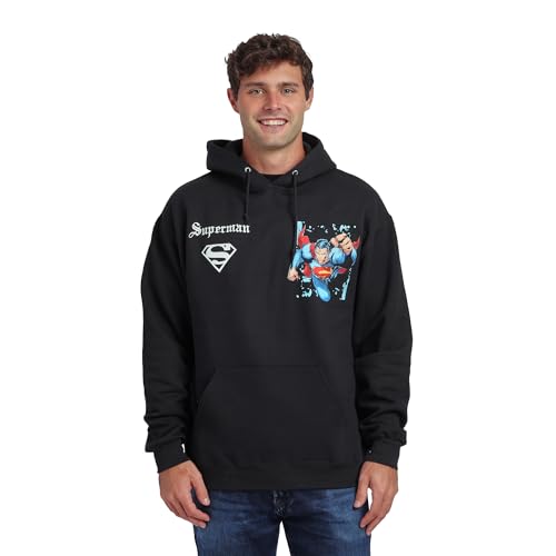 Superman Back Print Oversized Graphic Adult Black Long Sleeve Hoodie