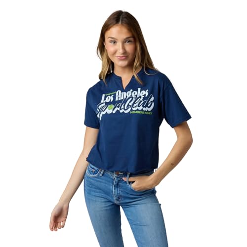 Los Angeles California Women's Navy V-Neck Short Sleeve Cropped Tee