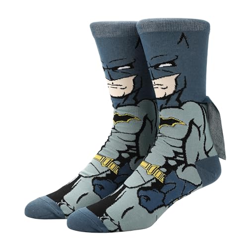 Batman Adult Gray Casual Crew Socks With Cape Attachments-OSFA