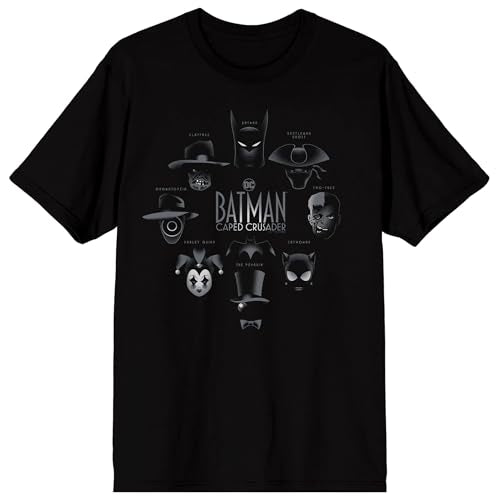 Batman Caped Crusader Character Headshots Adult Black Crew Neck Short Sleeve T-shirt