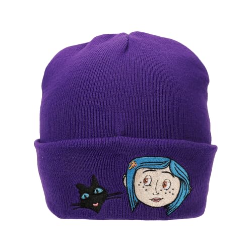 Coraline & Black Cat Character Art Purple Cuff Beanie