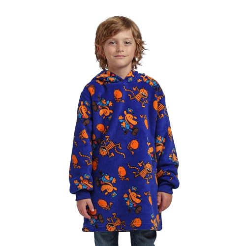 Dog Man Petey & Dog Man All-Over Print Boy's Blue Long Sleeve Sherpa Lined Kids Wearable Hoodie Blanket