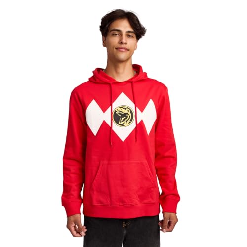 Power Rangers Red Ranger Dino Men's Red Long Sleeve Hooded Sweatshirt