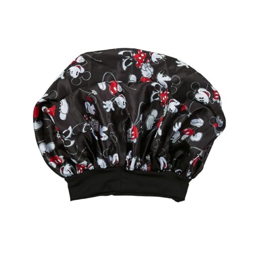 Disney Mickey & Minnie Mouse Women's All-Over Print Black Satin Bonnet