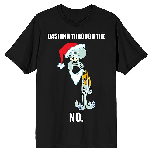 Spongebob Squarepants Squidward Dashing Through The No Crew Neck Short Sleeve Men's Black T-shirt