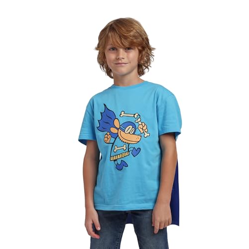 Dog Man Superhero Costume Boy's Blue Crew Neck Short Sleeve T-shirt With Detachable Cape