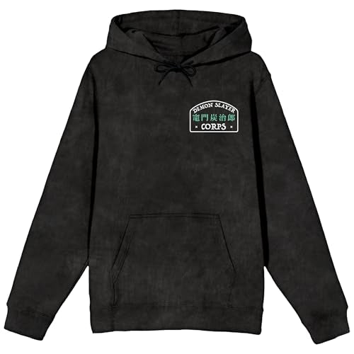 Demon Slayer Tanjiro Checkered Pattern Men's Black Mineral Wash Long Sleeve Hooded Sweatshirt