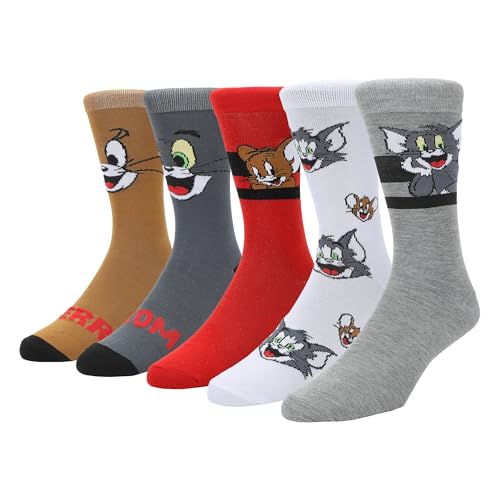 Tom & Jerry Character Big Face Men's Casual Crew Socks (Pack of 5)