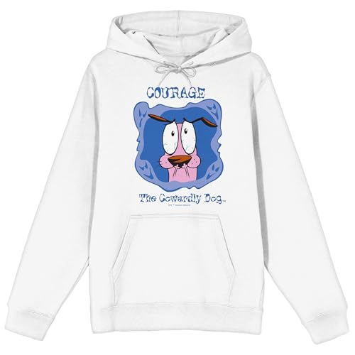 Courage The Cowardly Dog Courage In Blue Frame Long Sleeve White Adult Hooded Sweatshirt