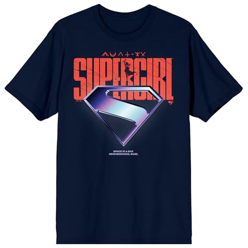 Supergirl Movie (2026) Space Is A Bad Neighborhood Chrome Logo Men’s Navy Crew Neck Short Sleeve T-shirt