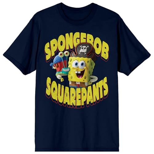 The SpongeBob Movie: Search For SquarePants (2025) SpongeBob and Gary as Pirates Men's Navy Blue Short Sleeve Tee