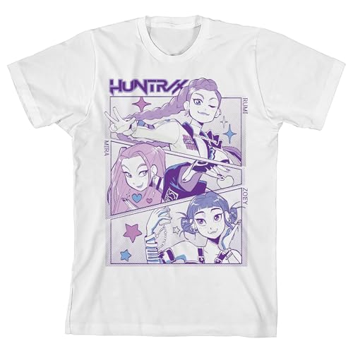KPop Demon Hunters Panel Art Huntrx Youth Light Green Crew Neck Short Sleeve T-shirt