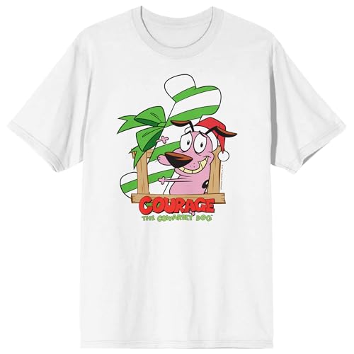 Courage the Cowardly Dog Festive Christmas Adult White Short Sleeve Tee