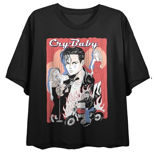 Cry-Baby (1990) Sketched Collage Art Women's Black Crop Tee