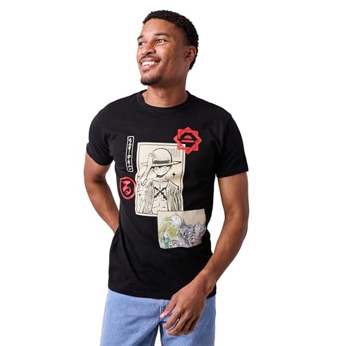 One Piece Manga Character Art Men's Black Crew Neck Short Sleeve T-shirt