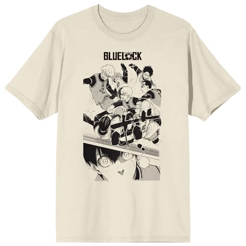Blue Lock Manga Teams Fighting & Shocked Isagi Crew Neck Short Sleeve Natural Men's T-shirt