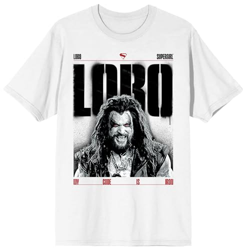 Supergirl Movie (2026) Lobo My Code Is Iron B&W Poster Art Men’s White Crew Neck Short Sleeve T-shirt