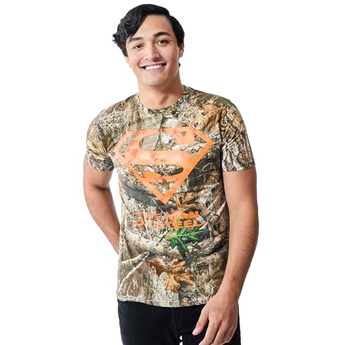 Superman Blaze Orange Logo Men's Camo Crew Neck Short Sleeve T-shirt