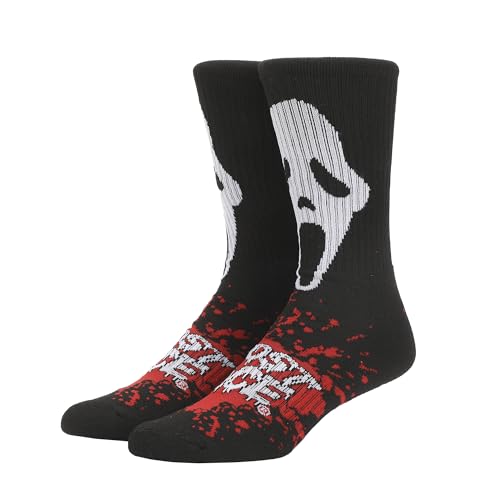 Ghostface Mask With Text and Splatter Mens Athletic Crew Socks