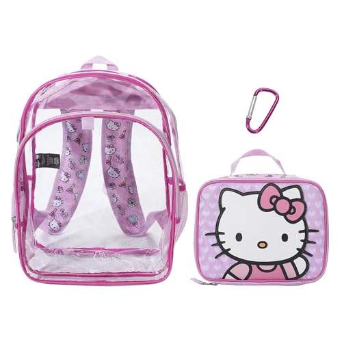 Hello Kitty 2-Piece 16" Kids Clear Backpack & Lunch Box Set For School And Travel