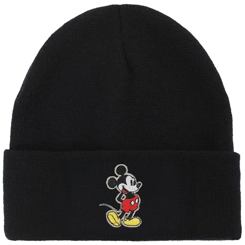 Mickey Mouse Mickey Embroidery Black Acrylic Knit Standard Cuff Beanie