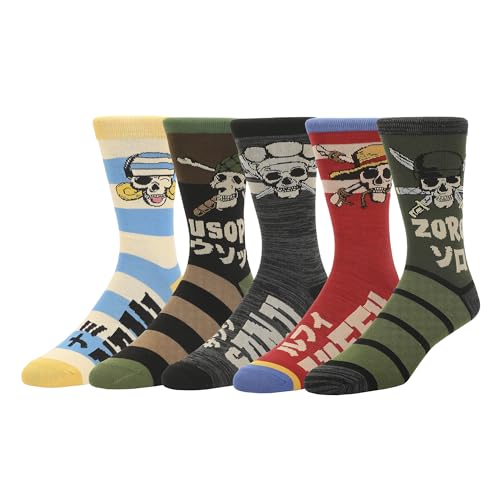 One Piece (Live Action) Luffy, Zoro, Nami, Usopp and Sanji Mens Casual Crew Socks 4 Pack