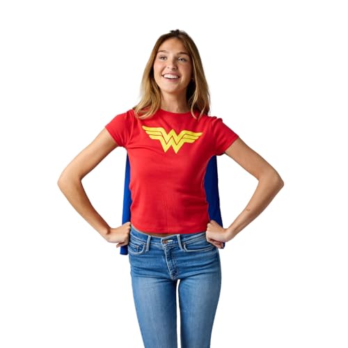 DC Comics Wonder Woman Women's Red Crew Neck Short Sleeve Caped Tee