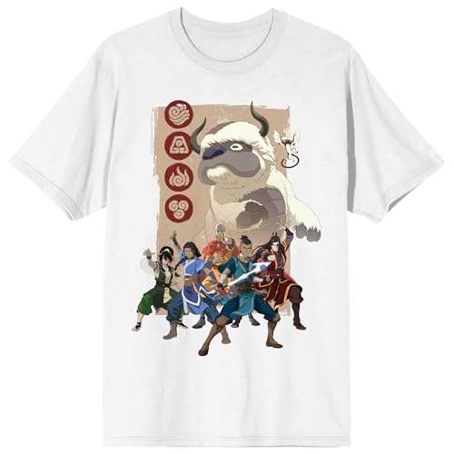 Avatar: The Last Airbender Adult Team Avatar & Appa Adult White Crew Neck Short Sleeve T-shirt